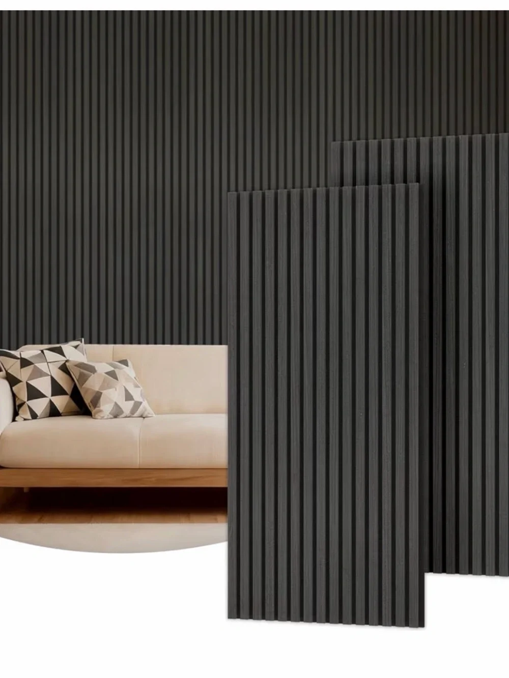Black Acoustic Wall Panel - Modern Ribbed Home Wall Decor